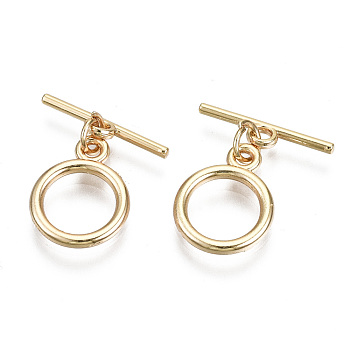 Brass Toggle Clasps, with Jump Rings, Nickel Free, Ring, Real 18K Gold Plated, 19mm, Bar: 15x4x1mm, Hole: 1.5mm, Ring: 13.5x10.5x1.5mm, Hole: 1.5mm