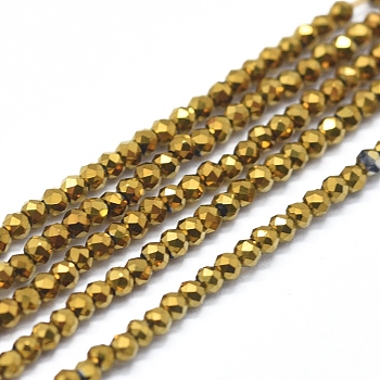 Electroplate Glass Beads Strands, Full Plated, Faceted, Abacus, Golden Plated, 2x1.5~1.6mm, Hole: 0.8mm, about 235 pcs/Strand, 14.17 inch(36cm)