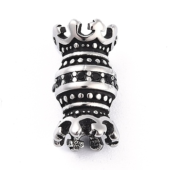 304 Stainless Steel Bead Caps, with Jet Rhinestone, Tibetan Style, Double Crown, Antique Silver, 16x9mm, Hole: 3mm