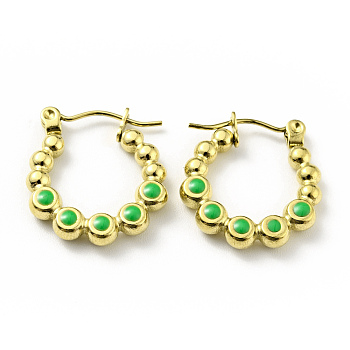 Ion Plating(IP) 304 Stainless Steel Round Beads Wrap Hoop Earrings with Enamel for Women, Golden, Lime Green, 18x17x3mm, Pin: 0.8mm