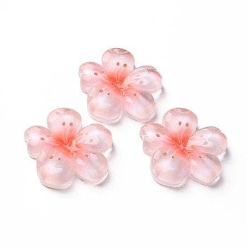 Transparent Epoxy Resin Cabochons, Flower, Pink, 21x20x5mm