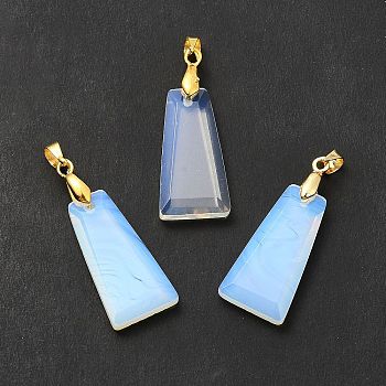 Opalite Pendants, Faceted Trapezoid Charms, with Rack Plating Golden Tone Brass Findings, Cadmium Free & Lead Free, 25~26x12.5~13x3.5~4mm, Hole: 5x4mm