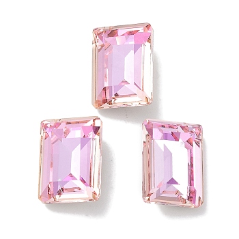 Glass Rhinestone Cabochons, Point Back & Back Plated, Faceted, Rectangle, Light Rose, 14x10x5.5mm
