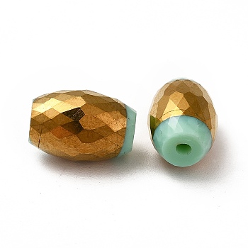 Opaque Electroplate Glass Beads, Half Golden Plated, Faceted, Oval, Aquamarine, 12x8mm, Hole: 0.8mm