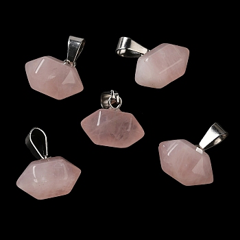 Natural Rose Quartz Pointed Pendants, Faceted Bullet Charms, with Platinum Tone Iron Snap on Bails, 12.5~13x15.5~17x9~10mm, Hole: 7x3.5mm