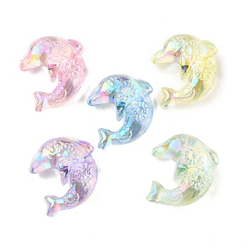 UV Plating Acrylic Beads, Iridescent, Dolphin, Mixed Color, 30x28x13mm, Hole: 2.3mm