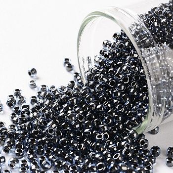 TOHO Round Seed Beads, Japanese Seed Beads, (362) Crystal Navy Blue Lined Luster, 11/0, 2.2mm, Hole: 0.8mm, about 1110pcs/10g