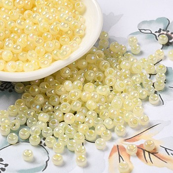 Glass Seed Beads, Ceylon, Round Hole, Round, Champagne Yellow, 4x3mm, Hole: 1.2mm, 7650pcs/pound
