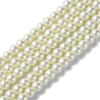 Eco-Friendly Dyed Glass Pearl Round Beads Strands, Grade A, Cotton Cord Threaded, Beige, 6mm, Hole: 1.2~1.5mm, about 72pcs/strand, 15 inch
