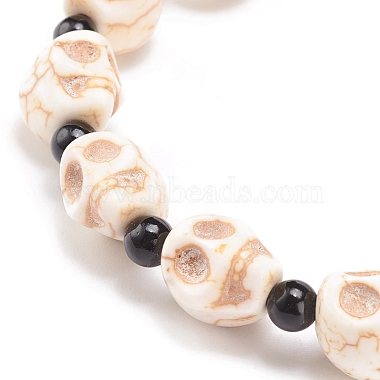 Bracelet extensible en perles de crâne de jade mashan naturel avec breloque croisée en turquoise synthétique (teinte)(BJEW-JB08378-01)-5