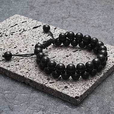 Collier pendentif balle en obsidienne naturelle et bracelet de perles rondes tressées(AJEW-SZ00002-29)-3