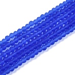 Transparent Glass Beads Strands, Faceted, Frosted, Rondelle, Blue, 2.9~3.3mm, Hole: 1mm, about 135~140pcs/strand, 32~34cm(EGLA-A044-T2mm-MD31)