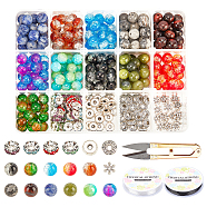 PandaHall Elite DIY Bracelet Making Kits, Including Gemstone Beads, Two Tone Crackle Glass Beads, Brass Acrylic Rhinestone Spacer Beads, Alloy Spacer Beads, Elastic Crystal Thread, Steel Scissors, Mixed Color, 385pcs/Box(DIY-PH0001-19)