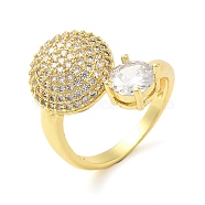 Brass Micro Pave Cubic Zirconia Cuff Rings, Flat Round, Real 16K Gold Plated, Inner Diameter: 19mm(RJEW-P102-10G)