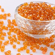 (Repacking Service Available) Glass Seed Beads, Trans. Colours Lustered, Round, OranGoe, 8/0, 3mm, Hole: 1mm, about 12G/bag(SEED-C015-3mm-109)