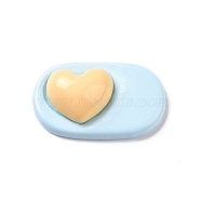 Cute Opaque Resin Cabochons, Oval with Heart, Light Blue, 22.5x37x10mm(RESI-L037-04A)