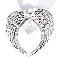 Custom Alloy Big Pendants, Heart with Words and Wing, Platinum, 68x55mm, 2pcs/set(DIY-WH0293-003)