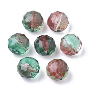 Two Tone Transparent Spray Painted Acrylic Bead, Faceted, Flat Round, Sea Green, 13.5x13.5x11mm, Hole: 1mm, about 413pcs/500g(ACRP-T005-25)