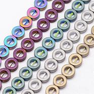 Non-magnetic Synthetic Hematite Beads Strands, Donut, Frosted, Mixed Color, 8x3mm, Hole: 1mm, about 50pcs/strand, 16.14 inch(G-K108-02M)