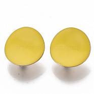 Light Gold Plated Iron Stud Earring Findings, with Enamel and Loop, Flat Round, Cadmium Free & Nickel Free & Lead Free, Yellow, 20.5mm, Hole: 4mm, Pin: 0.9mm(X-IFIN-T014-01N-NR)