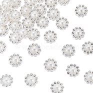 100Pcs Resin Imitation Pearl Cabochons, with Crystal Rhinestone, Flower, White, 13x14x6mm(RESI-GF0001-11)