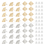 40Pcs 2 Color Alloy Stud Earring Findings, with Hole and 304 Stainless Steel Pins, Rhombus, Cadmium Free & Nickel Free & Lead Free, with 50Pcs Plastic Ear Nuts, Platinum & Light Gold, 17x17mm, Hole: 1.4mm, Pin: 0.7mm, 20Pcs/color(FIND-DC0001-97)