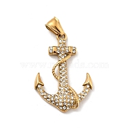 Ion Plating(IP) 304 Stainless Steel Pendants, with Rhinestone, Boat Anchor, Golden, 41x28.5x5.5mm, Hole: 4x8mm(STAS-C053-34G)