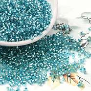 Glass Seed Beads, Silver Lined, Cylinder, Medium Turquoise, 2x1.5mm, Hole: 1.4mm, about 50398pcs/pound(SEED-S042-04B-23)