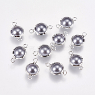 Acrylic Pearls Links connectors, with Brass Findings, Round, Real Platinum Plated, 13.5x8x4.5mm, Hole: 1mm(KK-F738-34P)