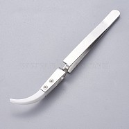 Stainless Steel Beading Tweezers, with Porcelain, Stainless Steel Color, 13.8x0.85~1cm(TOOL-F006-04B)