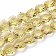 Transparent Glass Beads, Faceted, Heart, Light Khaki, 14x14x8.5mm, Hole: 1mm(GLAA-Q066-14mm-A12)