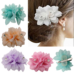 Lace Flower Alligator Hair Clips, with Iron Alligator Clips, Mixed Color, 60mm(PHAR-Q117-04)