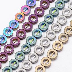 Non-magnetic Synthetic Hematite Beads Strands, Donut, Frosted, Mixed Color, 8x3mm, Hole: 1mm, about 50pcs/strand, 16.14 inch(G-K108-02M)