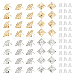 40Pcs 2 Color Alloy Stud Earring Findings, with Hole and 304 Stainless Steel Pins, Rhombus, Cadmium Free & Nickel Free & Lead Free, with 50Pcs Plastic Ear Nuts, Platinum & Light Gold, 17x17mm, Hole: 1.4mm, Pin: 0.7mm, 20Pcs/color(FIND-DC0001-97)