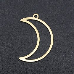 Ion Plating(IP) 201 Stainless Steel Pendants, Moon Charm, Laser Cut, Real 18K Gold Plated, 26x18x1mm, Hole: 1.6mm(STAS-R111-LA137)