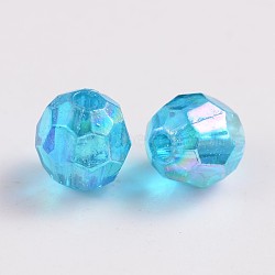 Eco-Friendly Transparent Acrylic Beads, Faceted, Round, AB Color, Deep Sky Blue, 6mm, Hole: 1mm, about 5000pcs/500g(PL642-26)