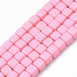 Handmade Polymer Clay Beads Strands,  Cube, Pink, 4x4x4mm, Hole: 1.4mm, about 89~91pcs/strand, 15.55 inch~15.94 inch(39.5~40.5cm)(CLAY-N008-061-08)