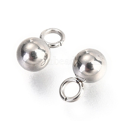202F Stainless Steel Charms, Ball, Stainless Steel Color, 7x4mm, Hole: 1.8mm(X-STAS-H143-14A-P)