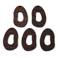 Natural Wenge Wood Pendants, Undyed, Irregular Oval Charms, Coconut Brown, 38x24x3.5mm, Hole: 2mm(WOOD-T023-62)