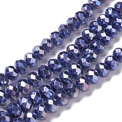 Opaque Glass Beads Strands, Faceted, Rondelle, Dark Blue, 8x6mm, Hole: 1mm, about 98pcs/strand, 24.02''(61cm)(GLAA-H022-01A-02)