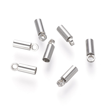 201 Stainless Steel Cord Ends, End Caps, Column, Stainless Steel Color, 8x2.5mm, Hole: 1.5mm, Inner Diameter: 2mm