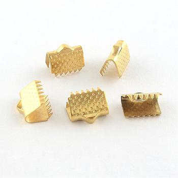 304 Stainless Steel Ribbon Crimp Ends, Golden, 8.5x10.5mm, Hole: 2.5mm