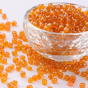 (Repacking Service Available) Glass Seed Beads, Trans. Colours Lustered, Round, OranGoe, 8/0, 3mm, Hole: 1mm, about 12G/bag