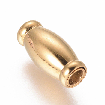 304 Stainless Steel Magnetic Clasps with Glue-in Ends, Ion Plating (IP), Vacuum Plating, Oval, Golden, 14x6.5mm, Hole: 3mm