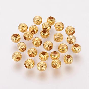 Iron Corrugated Beads, Round, Golden, 6mm, Hole: 2mm, about 3500pcs/1000g