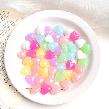 Imitation Jelly Style Acrylic Beads, Heart, Mixed Color, 17mm, about 340pcs/500g
