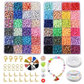 DIY Heishi Bracelet Necklace Making Kit, Including Polymer Clay Disc & Acrylic Smiling Face & Plastic Pearl Beads, Tassel Pendant Decorations, Mixed Color, 8040Pcs/set