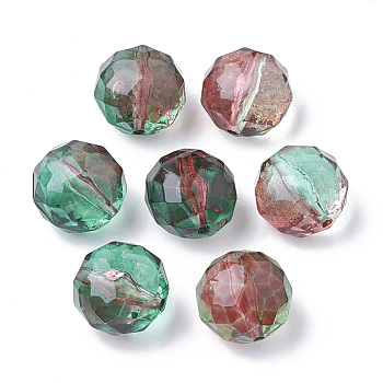 Two Tone Transparent Spray Painted Acrylic Bead, Faceted, Flat Round, Sea Green, 13.5x13.5x11mm, Hole: 1mm, about 413pcs/500g