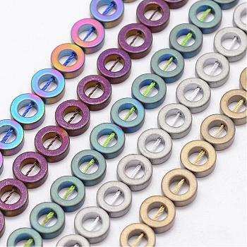 Non-magnetic Synthetic Hematite Beads Strands, Donut, Frosted, Mixed Color, 8x3mm, Hole: 1mm, about 50pcs/strand, 16.14 inch