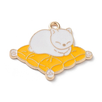 Alloy Enamel Pendants, Light Gold, Cat with Blanket Charm, White, 24x30x1.5mm, Hole: 1.6mm